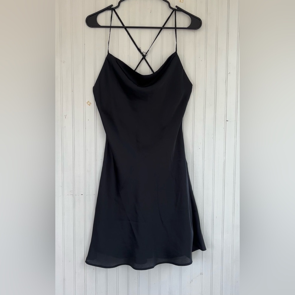 Abercrombie & Fitch Black Satin Midi Slip Cross Back Dress Size Small